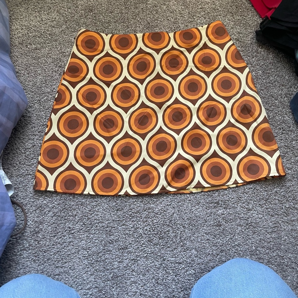 Cider Brown and Orange Geometric Mini Skirt